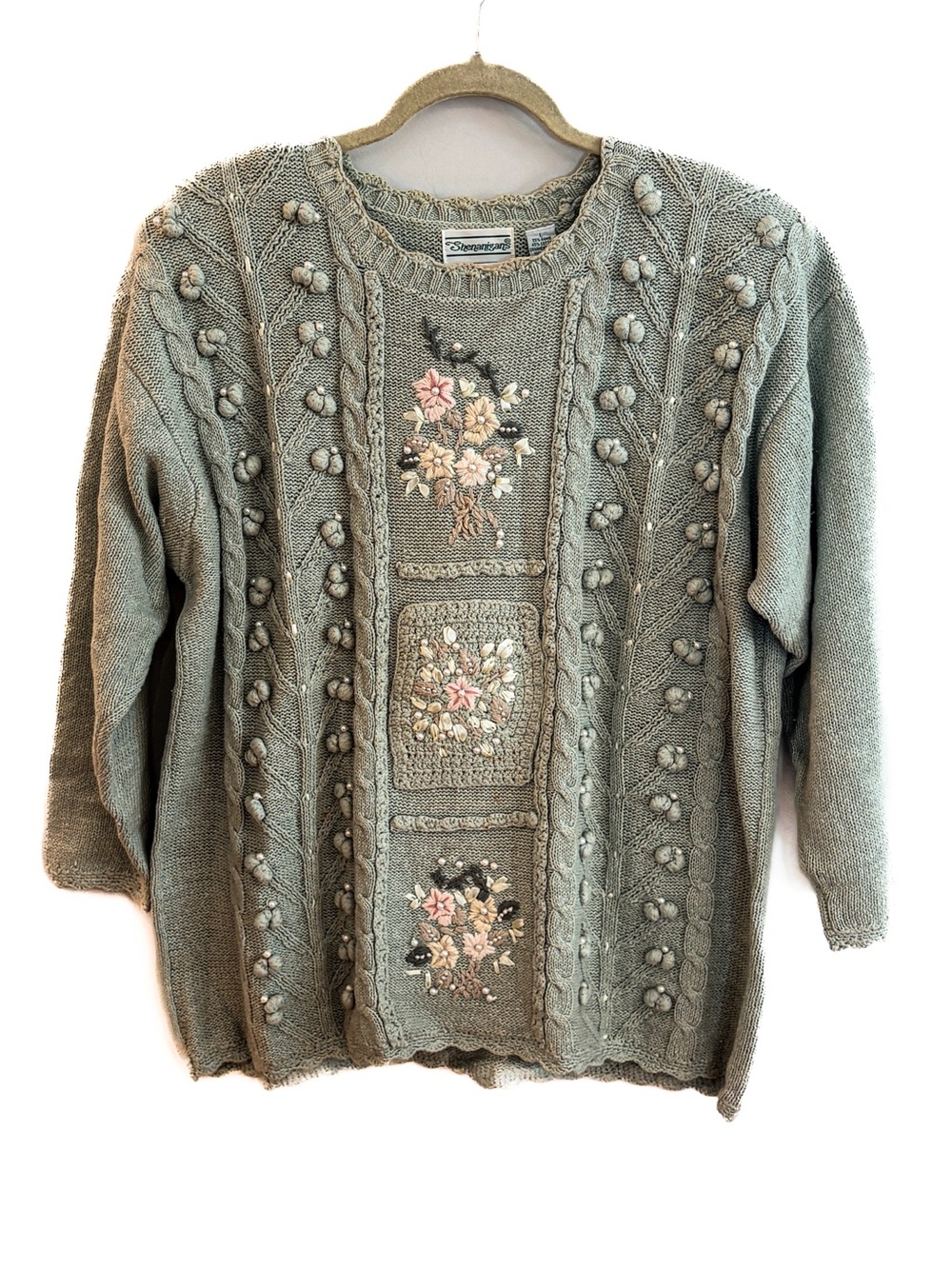 Vintage Shenanigans 3D Floral Sweater L Cottagecore Grandmacore Hand Knit